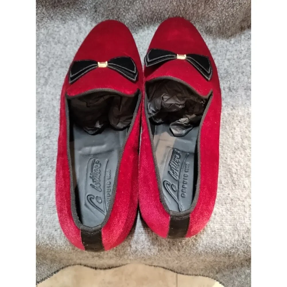 Le Bottiee 1965 - Mens Loafers - Made in Italy - Red Velvet & Blk - Size 9 US
